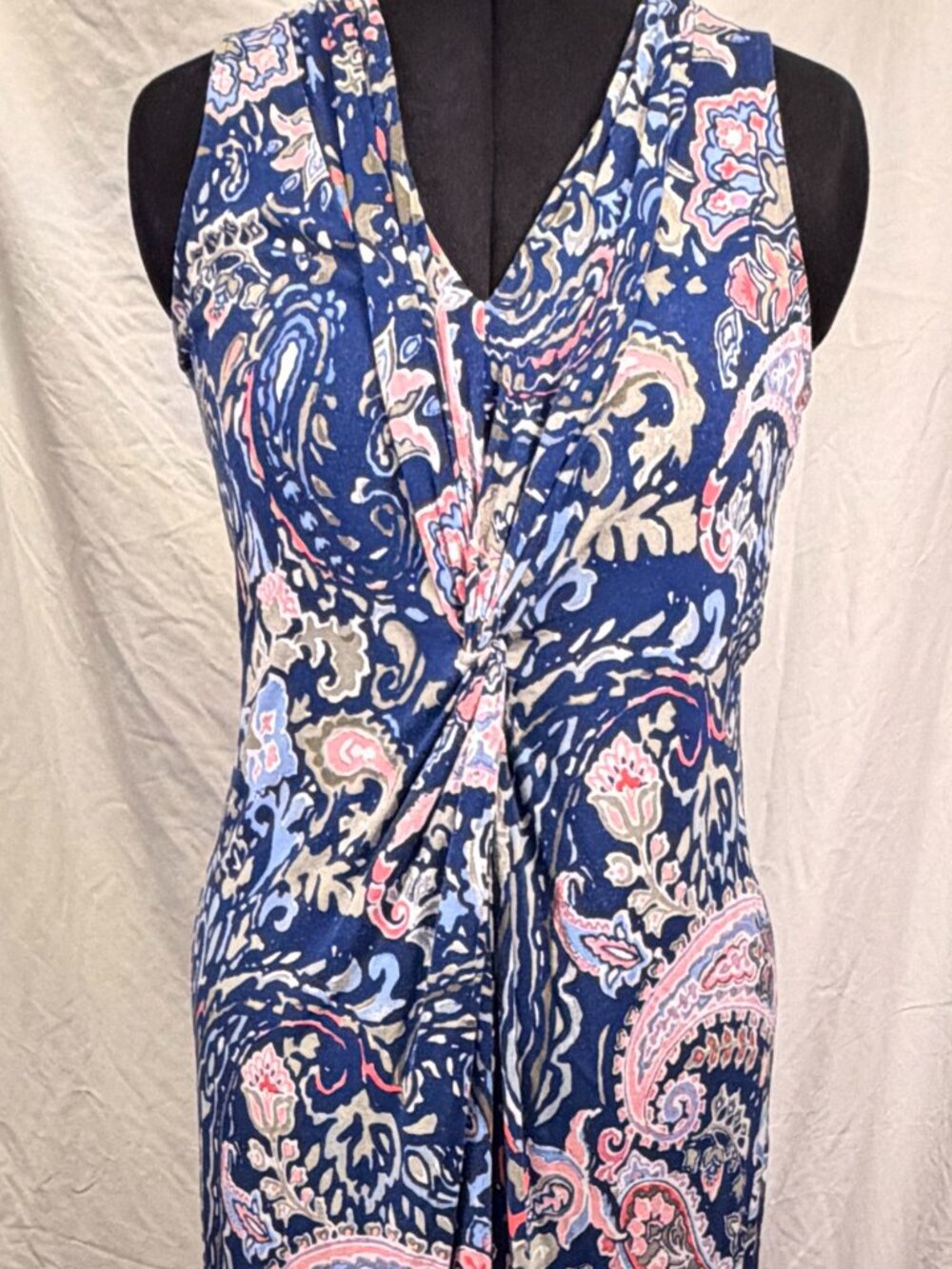 Tommy Bahama Paisley Twist Front Maxi Dress Large Blue Pink Sleeveless Resort